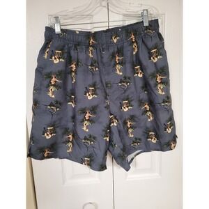 Mens Swim Trunks Gray Hawaiian Tropical Lined AFTCO Size M